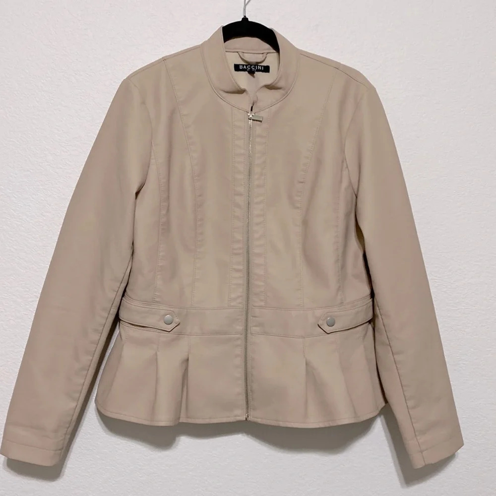 Baccini Blush Peplum Zip Leather Jacket